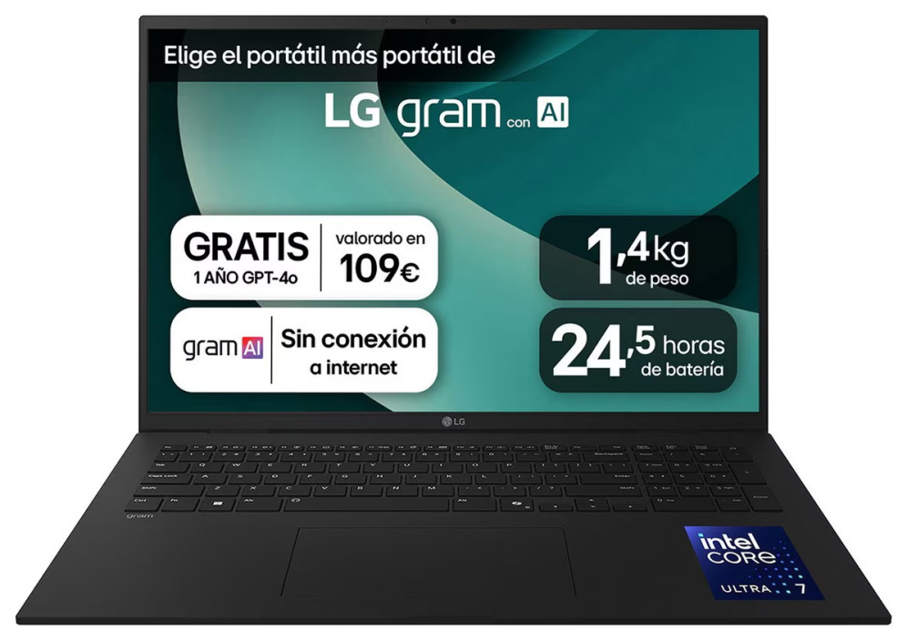 LG Gram 17Z90TL-G.AU88BN ordenador portatil Intel Core Ultra 7 258V Portátil 43,2 cm (17") WQXGA 32 GB LPDDR5x-SDRAM 1 TB SSD Wi-Fi 7 (802.11be) Windows 11 Home Negro