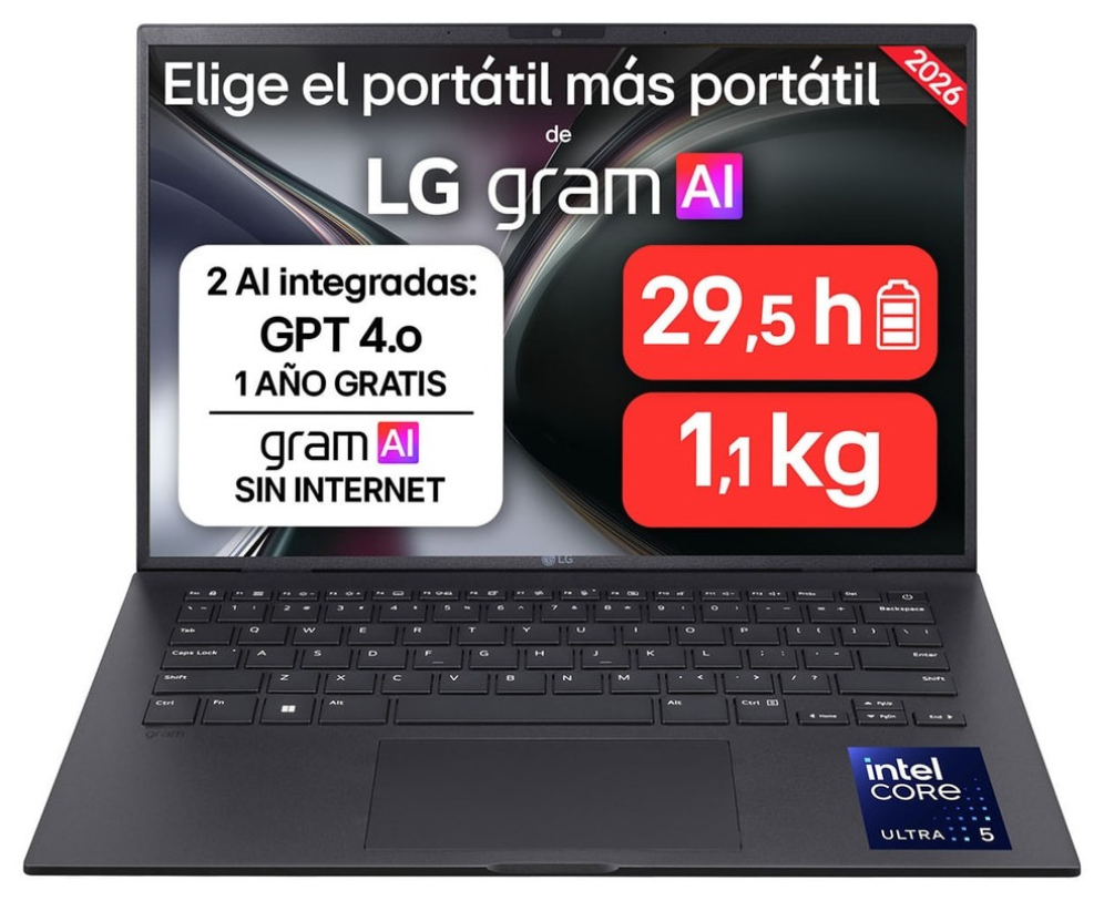 LG Gram 14ZB90S-G.AX55BN ordenador portatil Intel Core Ultra 5 115U Portátil 35,6 cm (14") WUXGA 16 GB LPDDR5x-SDRAM 512 GB SSD Wi-Fi 6E (802.11ax) Windows 11 Home Negro