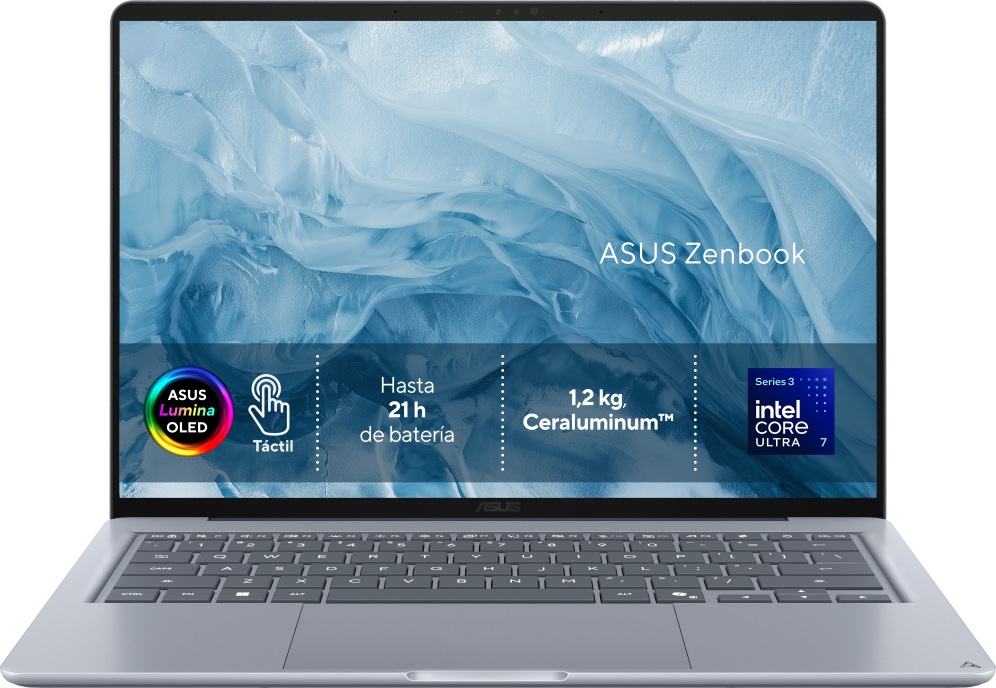 ASUS Zenbook 14 OLED UX3480AA-SU535W - Ordenador Portátil " WQXGA+ 120Hz (Intel Core Ultra 7 355, 24GB RAM, 512GB SSD, Graphics, Windows 11 Home) Azul ártico - Teclado QWERTY español
