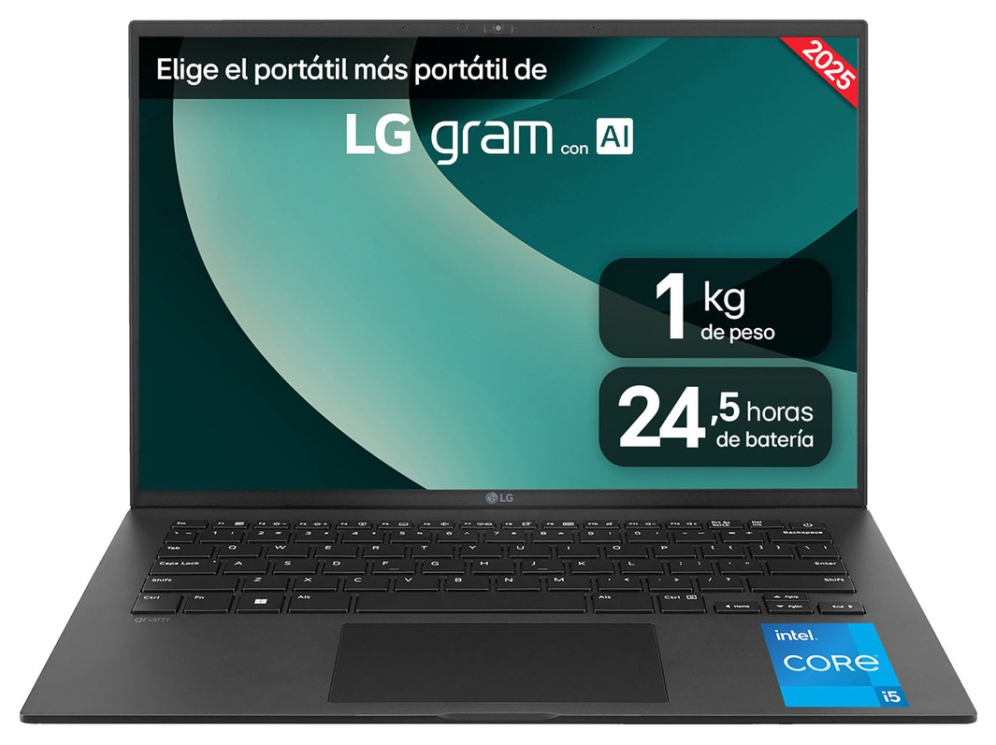 LG Gram Intel® Core™ i5 i5-1334U Portátil 35,6 cm (14") WUXGA 8 GB LPDDR4x-SDRAM 256 GB SSD Wi-Fi 6E (802.11ax) FreeDOS Negro QWERTY Español