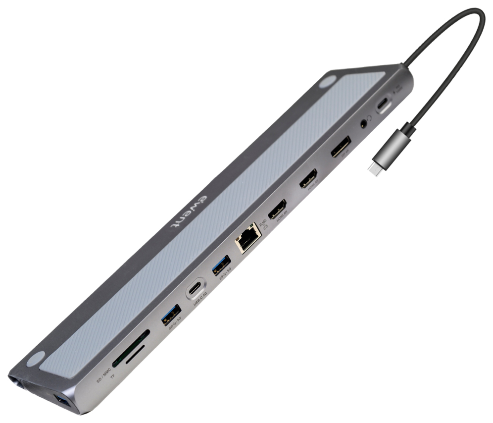 Ewent EW1150 base para portátil y replicador de puertos Alámbrico USB 3.2 Gen 1 (3.1 Gen 1) Type-C Aluminio