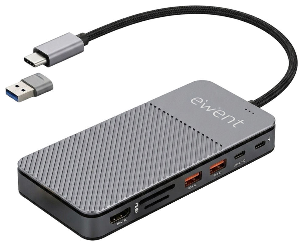 Ewent EW1156 base para portátil y replicador de puertos Alámbrico USB 3.2 Gen 1 (3.1 Gen 1) Type-C Aluminio