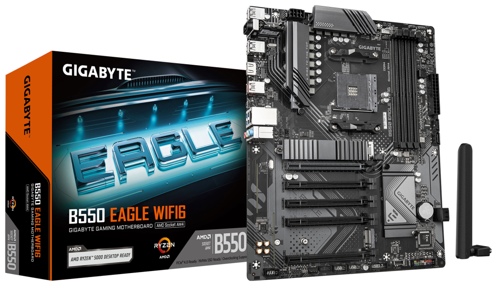 GIGABYTE B550 EAGLE WIFI6 Placa base - Procesadores AMD Ryzen serie 5000 G, VRM de 10+3+1 fases, hasta 3200 MHz DDR4, 1xPCIe 4.0 + 1xPCIe 3.0 M.2, LAN 1GbE, WIFI 6, USB 3.2 Gen 2
