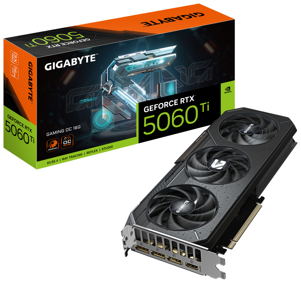 GIGABYTE GeForce RTX 5060 Ti GAMING OC 16G Tarjeta Gráfica – 16 GB GDDR7, 128 bits, PCI-E 5.0, 2647 MHz Frecuencia del núcleo, 3 x DisplayPort, 1 x HDMI, GV-N506TGAMING OC-16GD