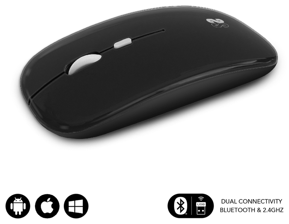 SUBBLIM Ratón Óptico Inalámbrico 2.4G y Bluetooth Dual Flat Mouse Recargable Negro