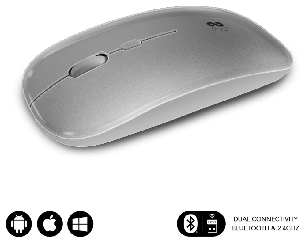SUBBLIM Ratón Óptico Inalámbrico 2.4G y Bluetooth Dual Flat Mouse Recargable Plateado