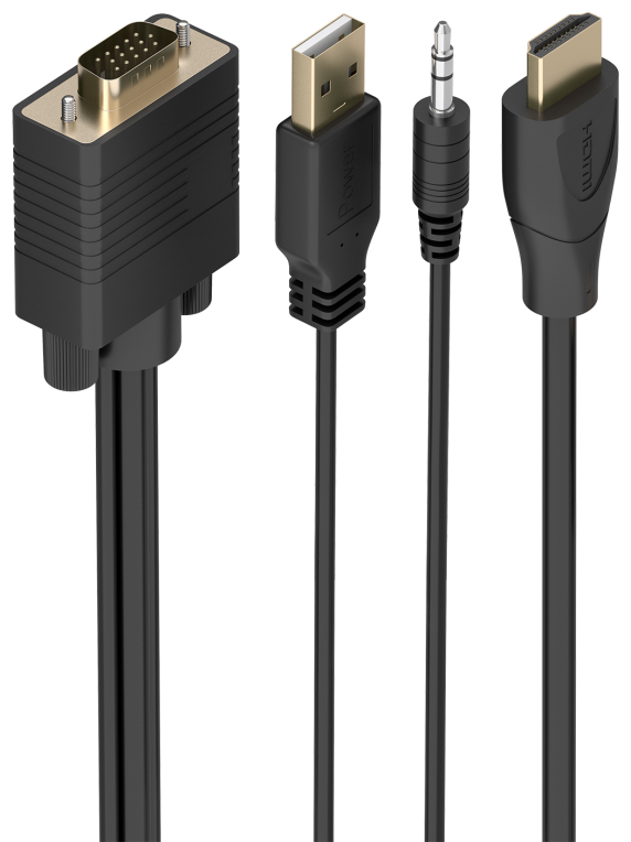 AISENS Cable Conversor HDMI a SVGA+Audio, HDMI A/M-SVGA/M+Jack 3.5/M+USB-A/M, Negro, 1.5m