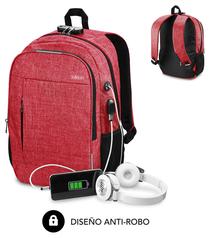 SUBBLIM Mochila para Portátil Urban Lock Backpack 16" Red
